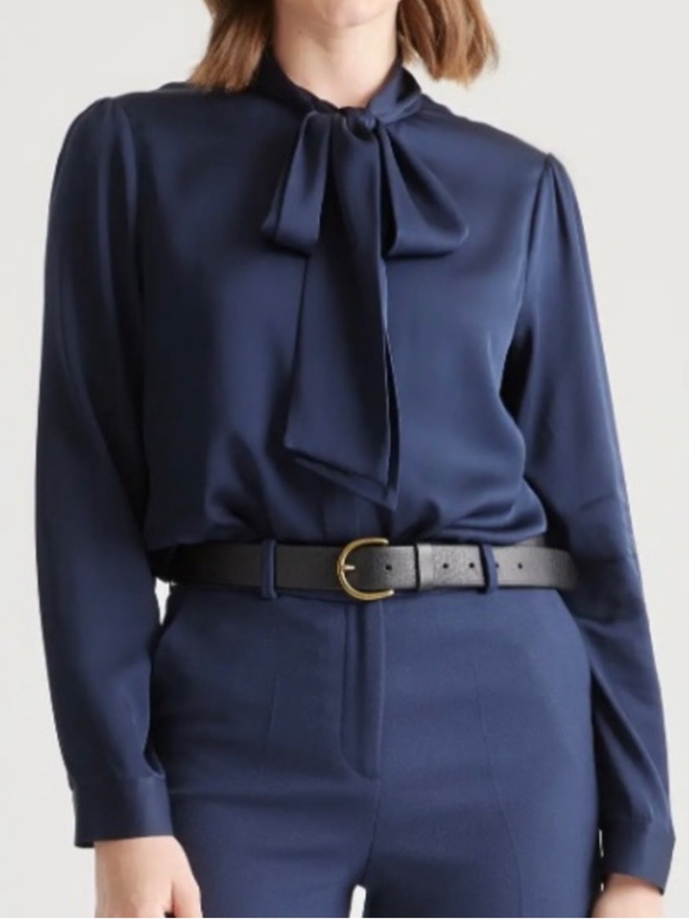 Quince Washable Silk Tie Neck Blouse Navy Blue Extra Large